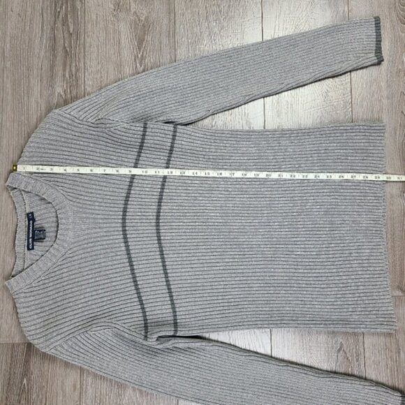 Club Monaco Gray Striped Ribbed Knit Crewneck Sweater Large - Picture 14 of 16